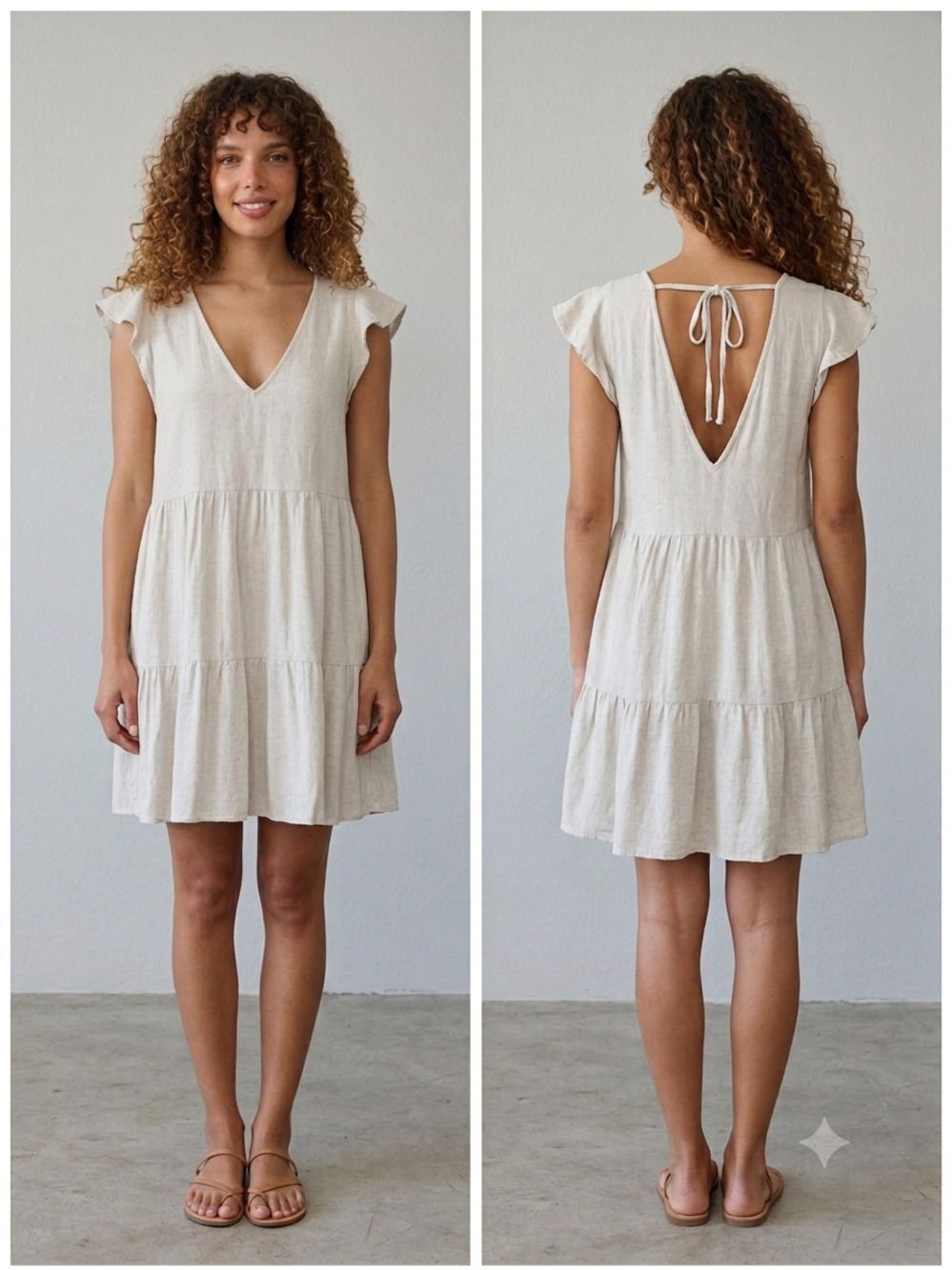 Abercrombie & Fitch Linen Blend Tiered Mini Dress Beige Boho XS Summer Coastal